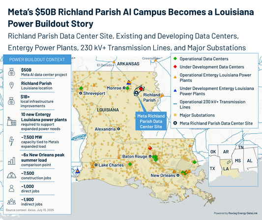 Meta’s $50B Richland Parish AI Campus, Louisiana Power Buildout Mapped