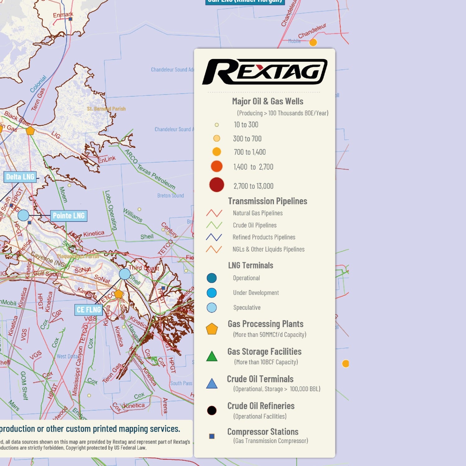 Rex Rextag Map Regional Louisiana Wall Map - Rextag Corporation
