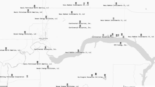 Map with labeled oil and gas fields and companies