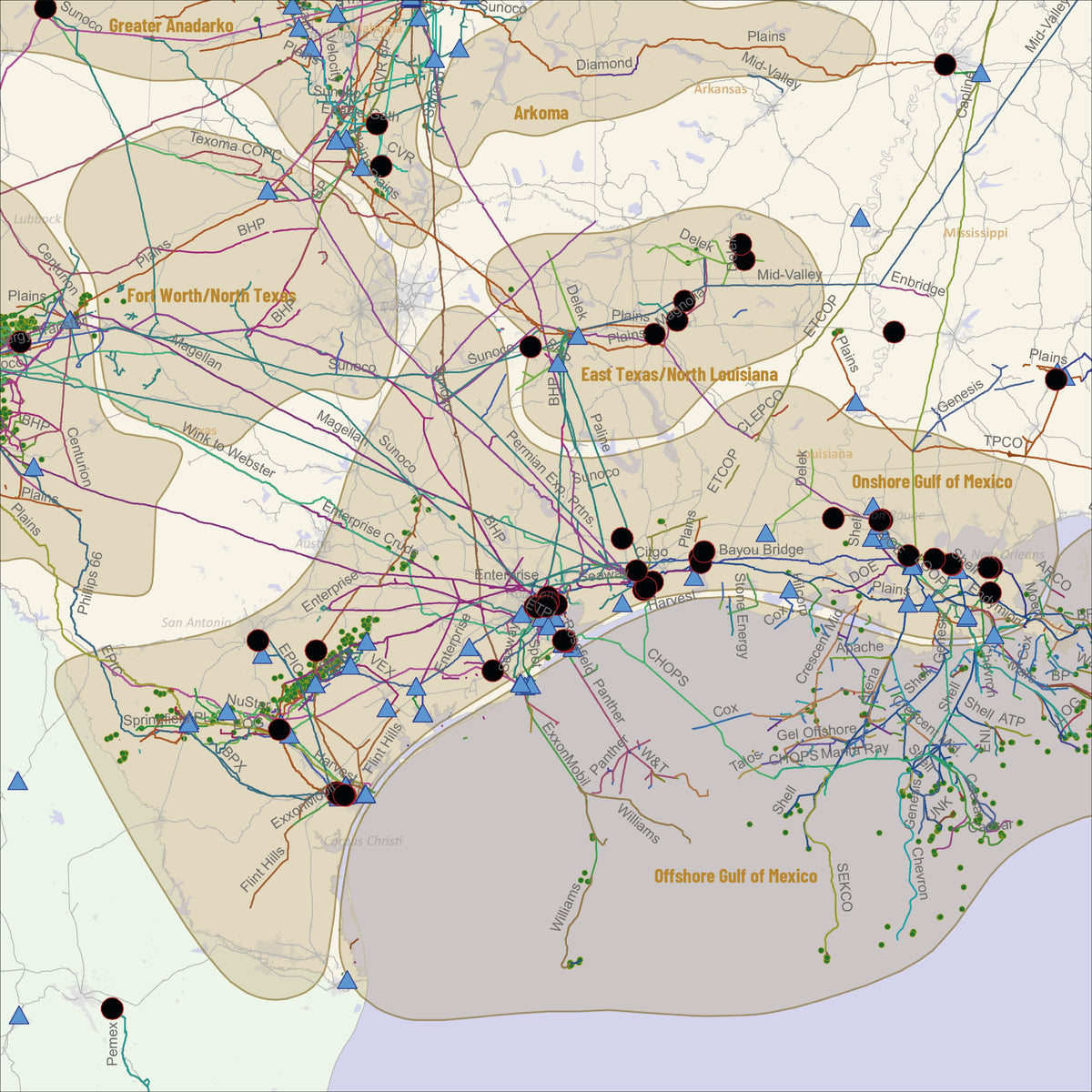 Oil Rigs Usa Map U.S. Crude Oil Infrastructure Wall Map | Rextag GIS Data - Rextag ...